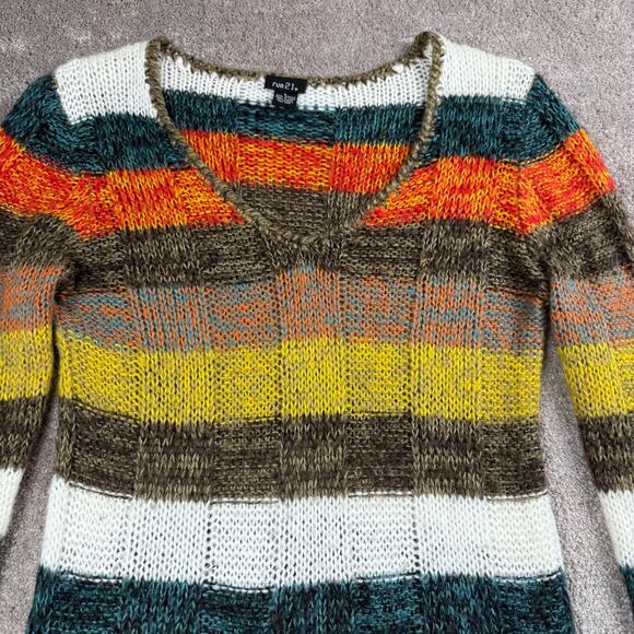 Multi Color Loose Knit Long Sweater Size S Rue 21 Stripe Tunic Fall Cozy - Picture 2 of 4